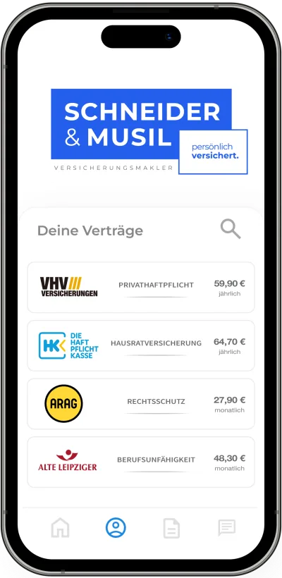 Versicherungsapp von Schneider und Musil – Übersicht Deiner Verträge