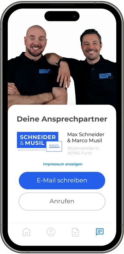 Versicherungsapp von Schneider und Musil – direkter Kontakt